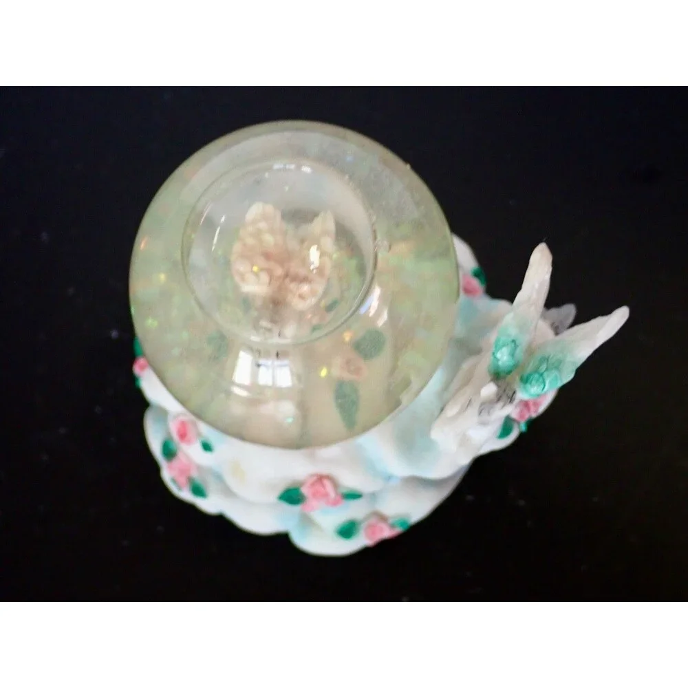 Cadona  Vintage 1998 Pegasus Water Glitter Globe Pink Flowers 3